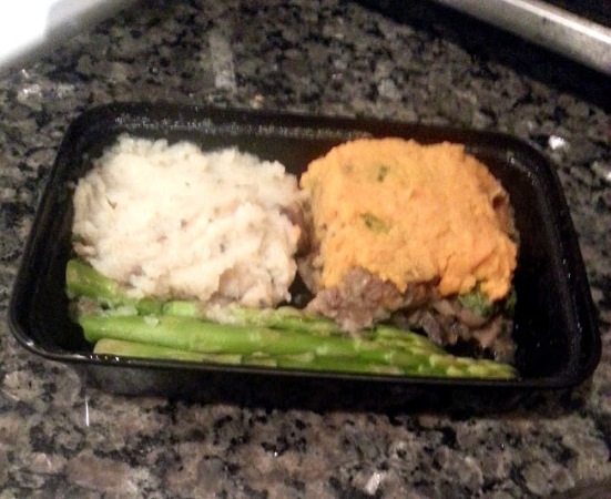 shepherds pie and celery mash and asparagus
